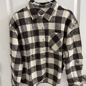 Women's Scotch & Soda Monochrome Brown and Cream Checkered Shirt, Size L